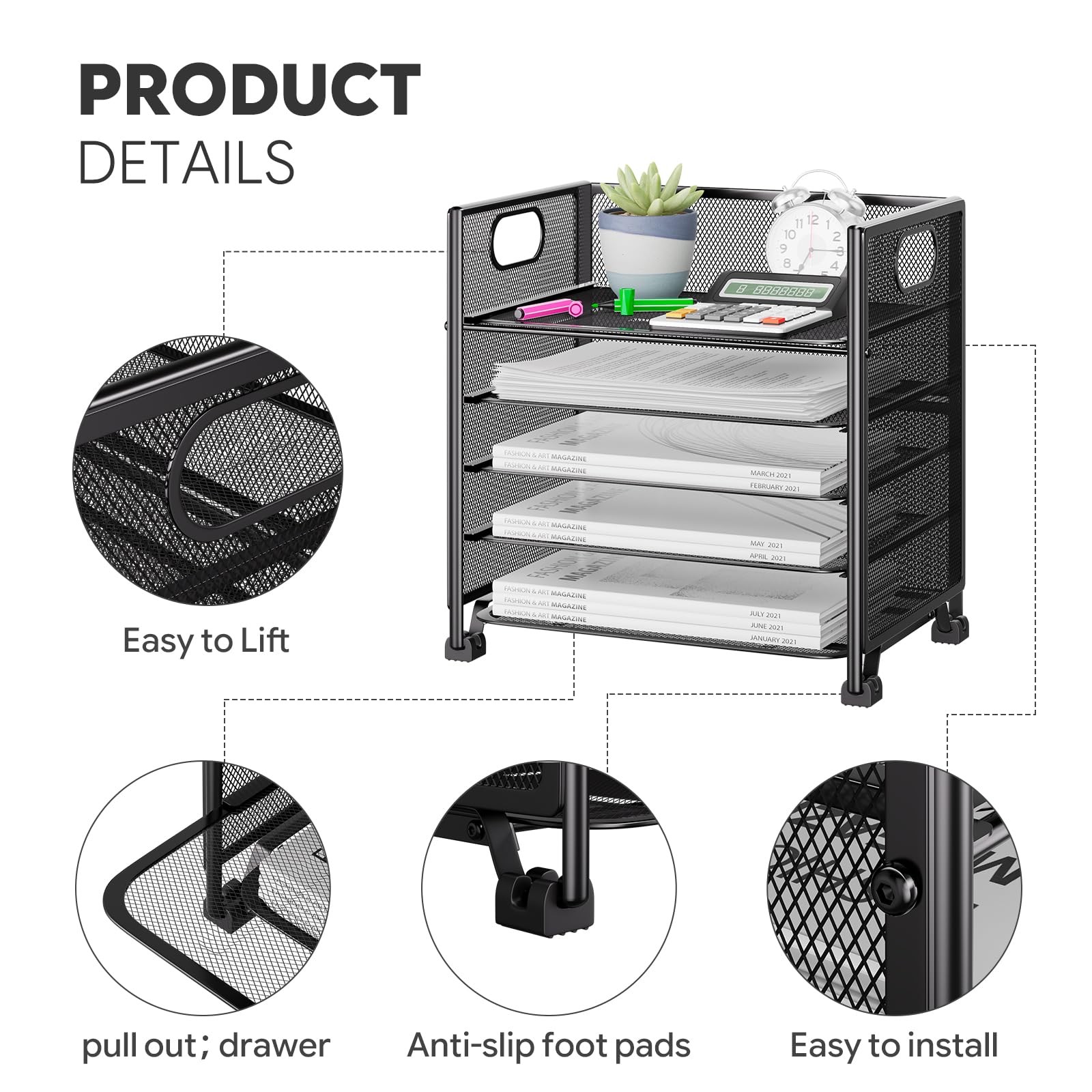 Simple Trending 5Tier Letter Tray Organizer, Metal Mesh File Holder, Black