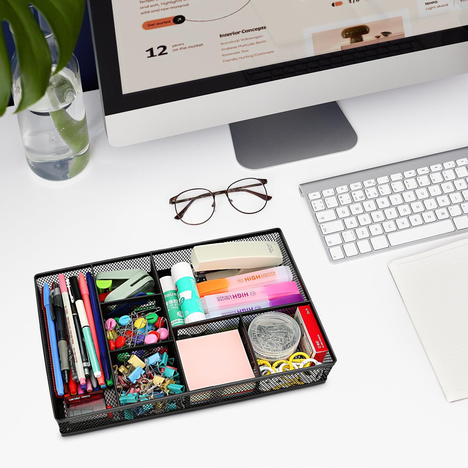 Desk Drawer Organizer Tray, 7~Compartment, Non~Slip, Black