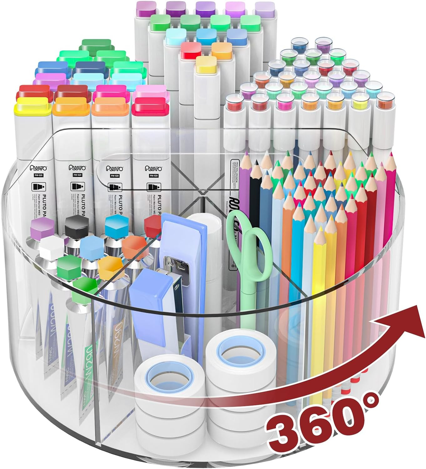 Absonic 250Pcs Acrylic Pencil Holder Marker Organizer, 360-Degree Rotating Pen H