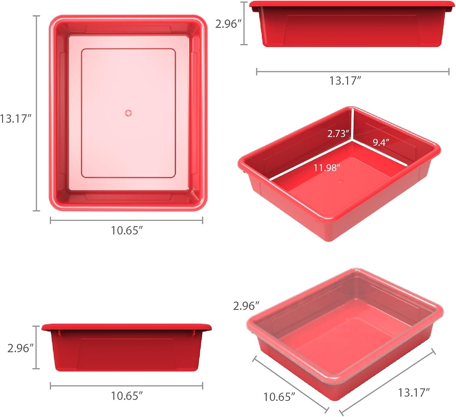 Letter Size Flat Storage Tray – Organizer Bin Classroom Office & Home Red