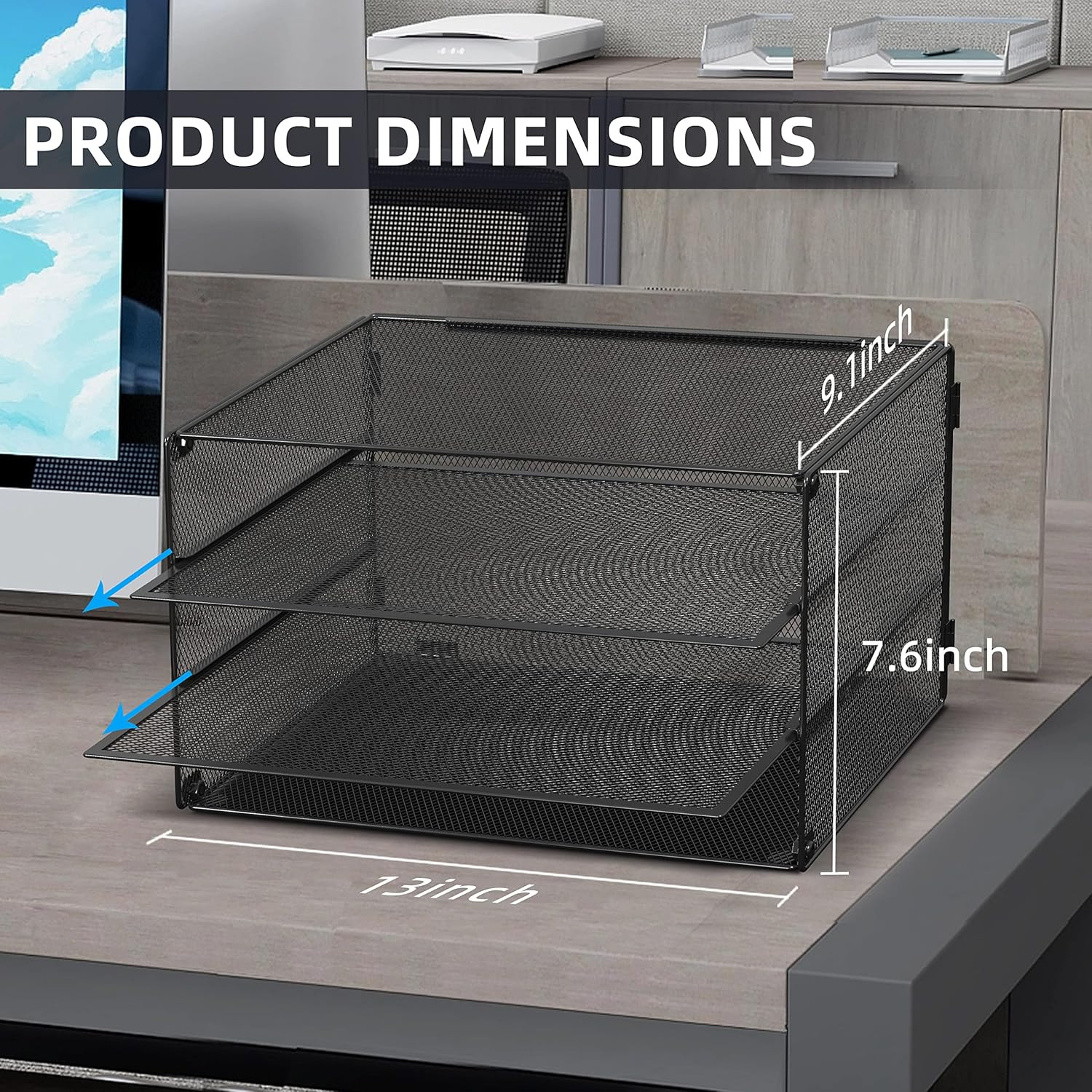 DALTACK 3-Tier Mesh Letter Tray Organizer for Home & Office, Black