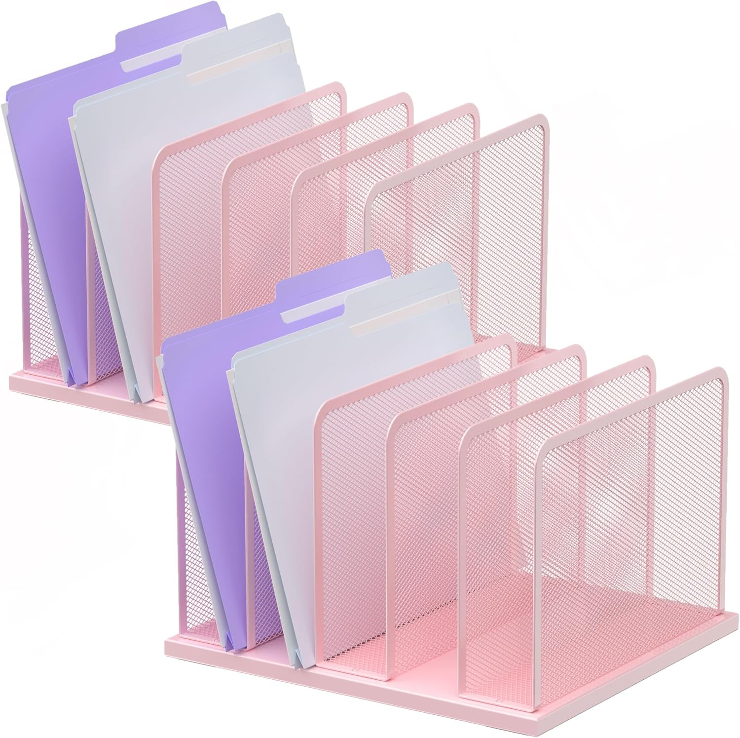 Desk File Organizer Upright Mesh Desktop Organizer File Sorter (2 Pack 5-Section