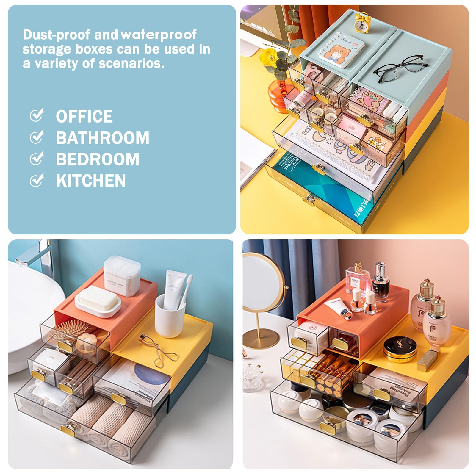DETEIN 2PACK Stackable Desk Organizer Drawer 6.5″x9″x3″ M – 2 Drawer, Yellow