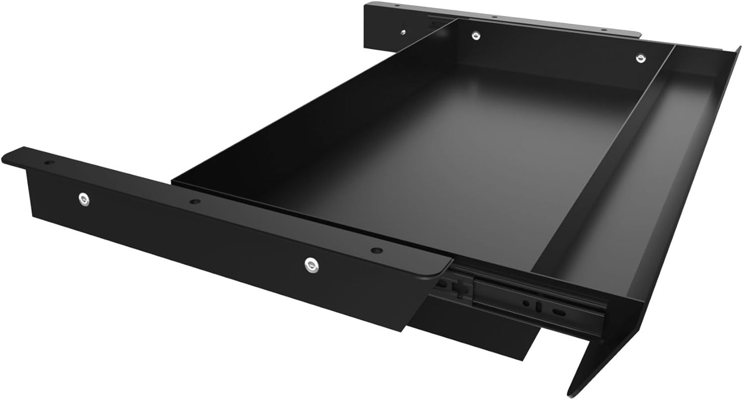 Large under Desk Mounted Sliding Drawer with Pencil Tray and 60 Degree Tilt Pane