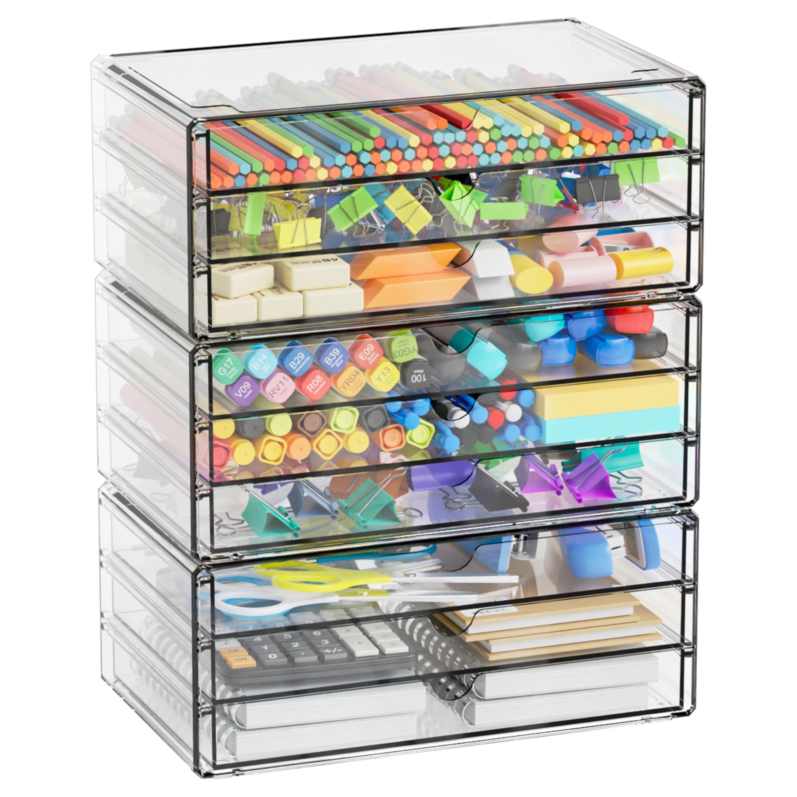 11.1 Inch Long Clear Drawer Organizers Stackable,3 Pack Small Acrylic Drawers…