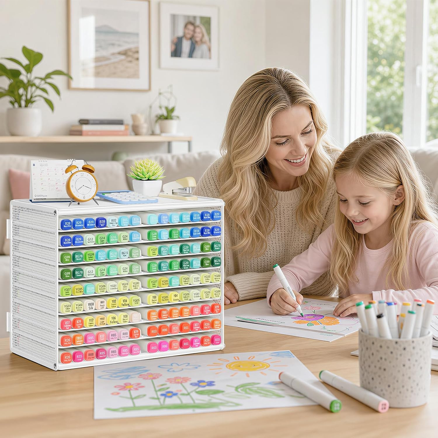 Mesh Marker Organizer, Metal Desktop Storage Rack for 126 Markers, Pens, Pencils