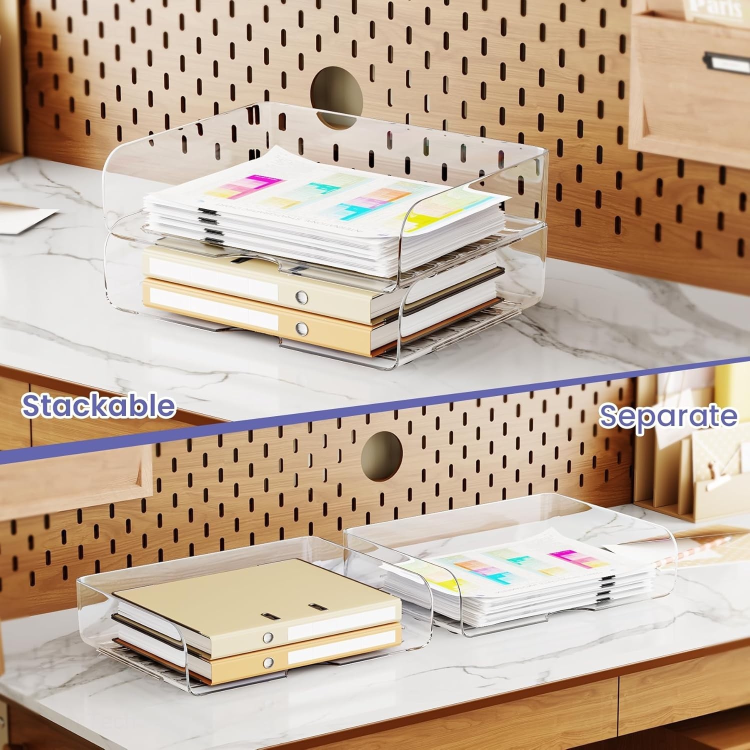 Elegant A4 Stackable Desk Organizer Set – Clear PET Letter Trays for Document…