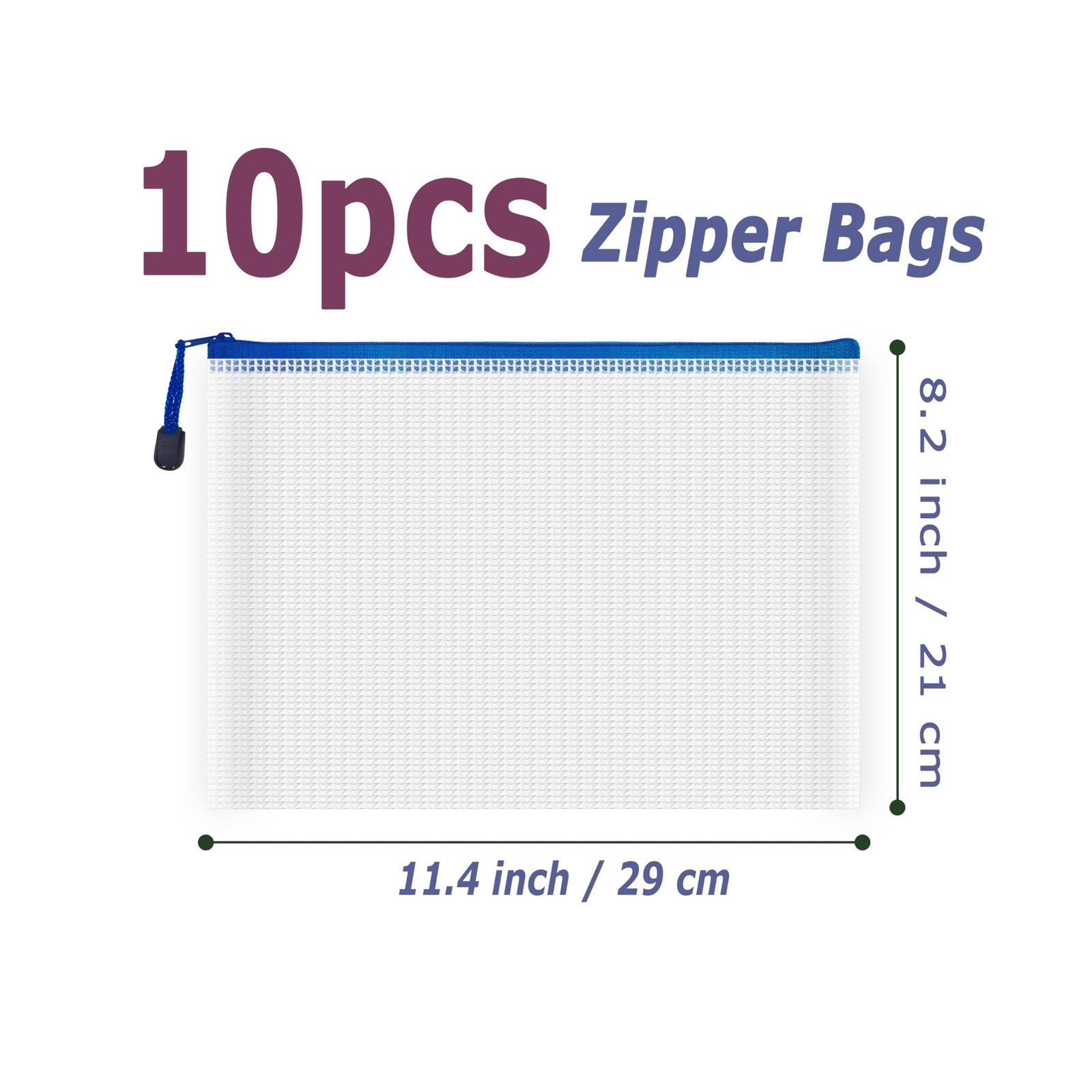 10 Pcs Zipper File Bags, Waterproof Plastic Mesh Pouch for Office School, Boa…