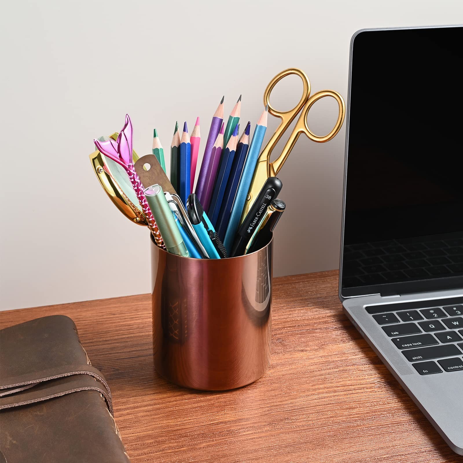 Rose Gold 304 Stainless Steel Pen Holder & Pencil Cup, Metal Desk Caddy & Des…