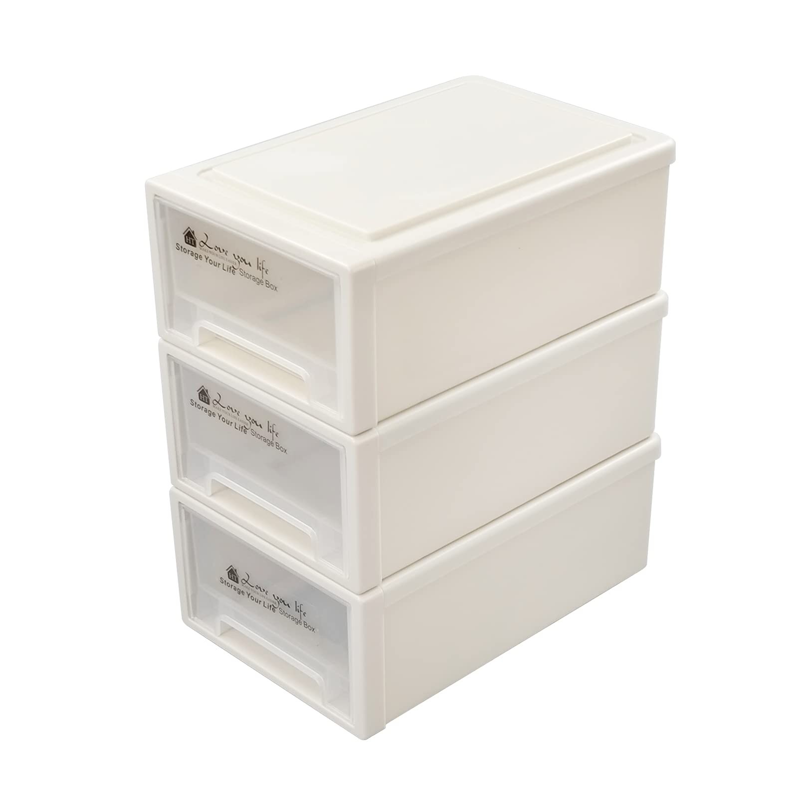 Compact Plastic Stacking Storage Drawer Unit Stackable Organizer Bins 3 PCS
