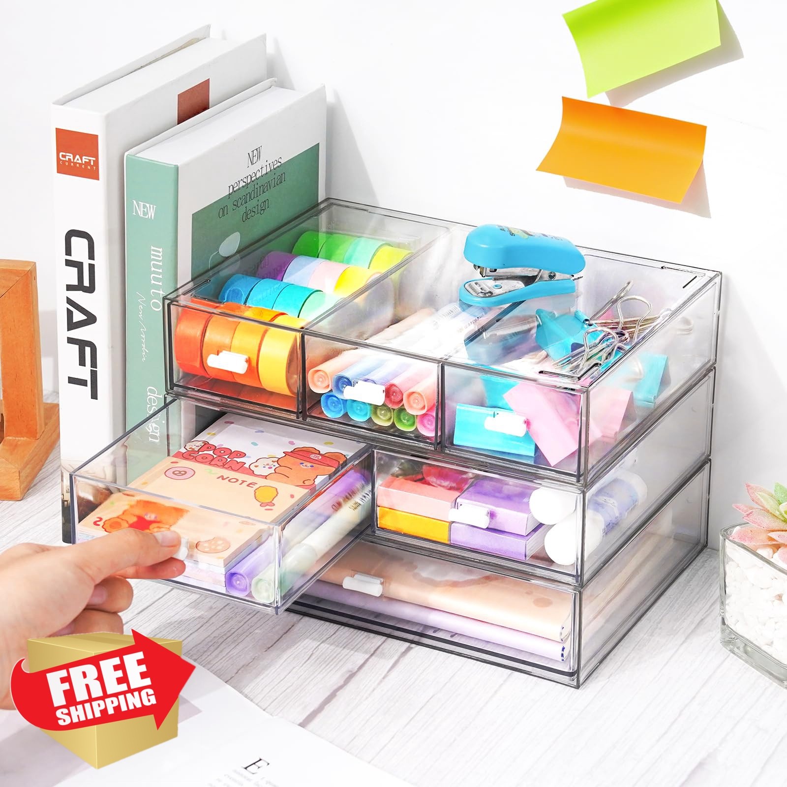 YOCOMEY All Clear 3 Tier Desk Organizer 6 Drawers