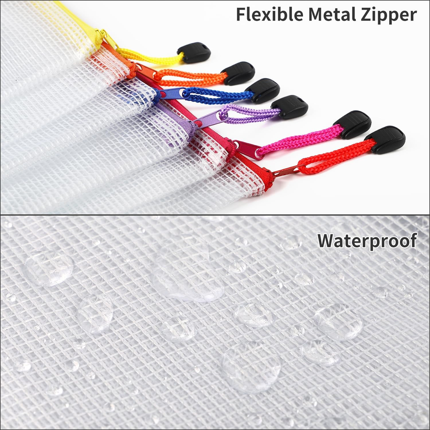 30Pcs Mesh Zipper Pouch Bags, 8 Sizes Plastic Zipper Bags, 8 Colors Waterproof Z