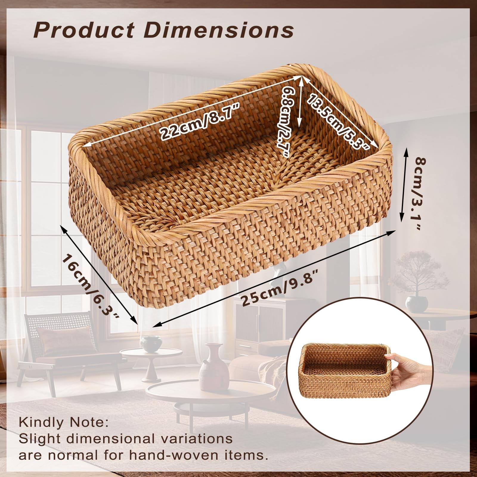 Small Remote Basket for Coffee Table Entryway Living Room Rattan Serving Tray…