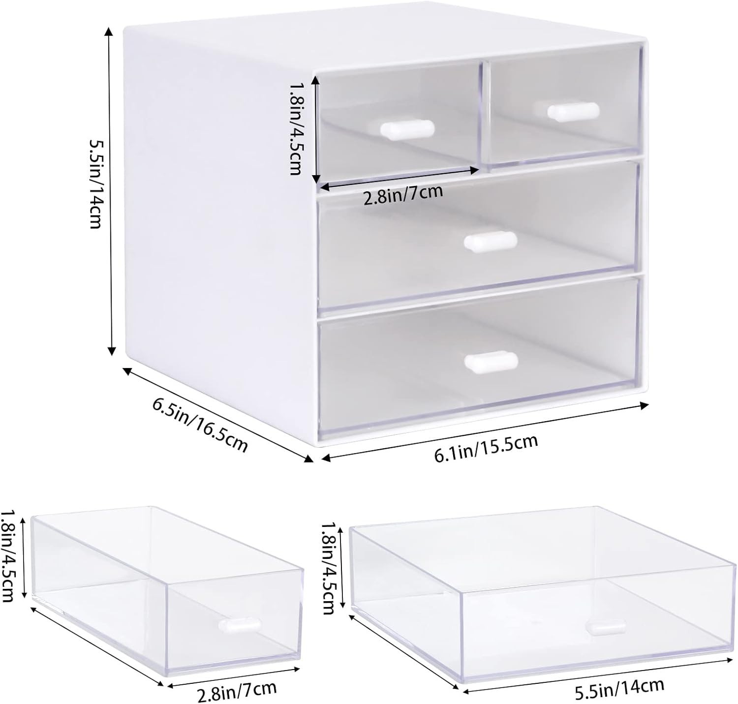 Modern White Desk Organizer with 4 Acrylic Drawers – Effortless Organization