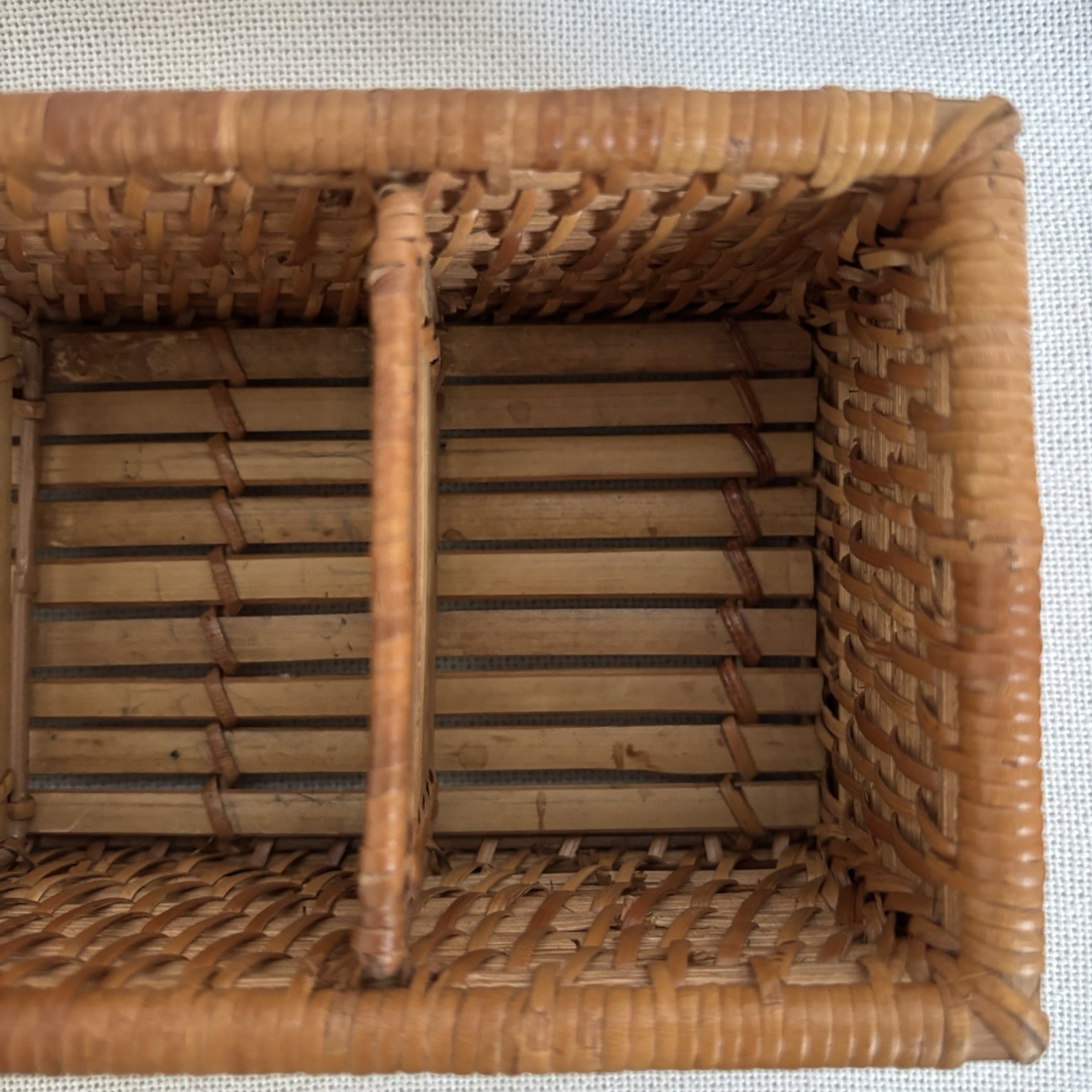 Vintage Woven Rattan Desk Caddy Utensil Holder Organizer