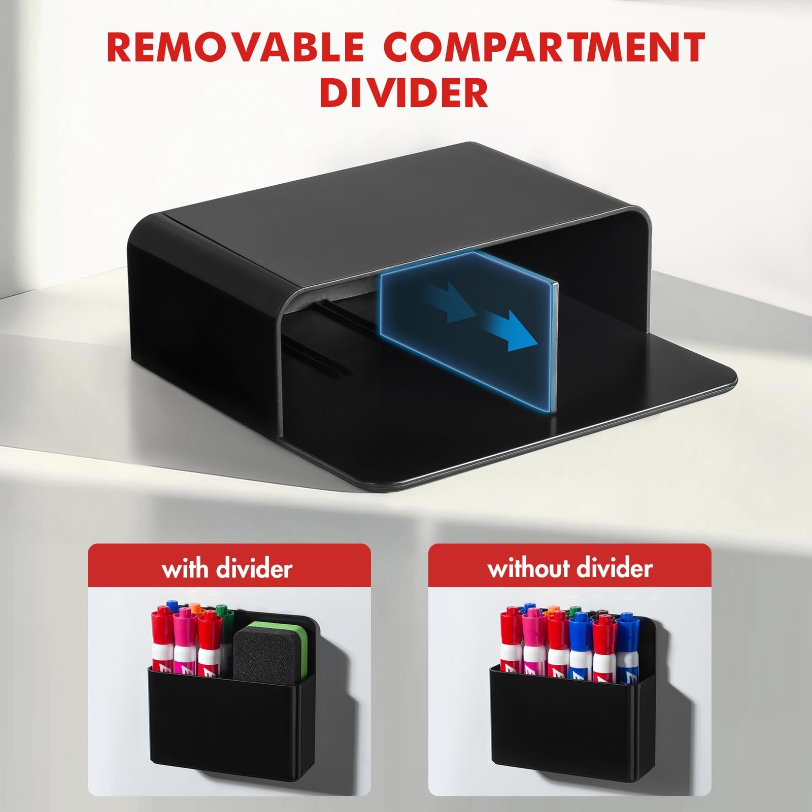 BEYGORM 2 Pack Plastic Magnetic Pen Holder for Refrigerator, Dry Erase black