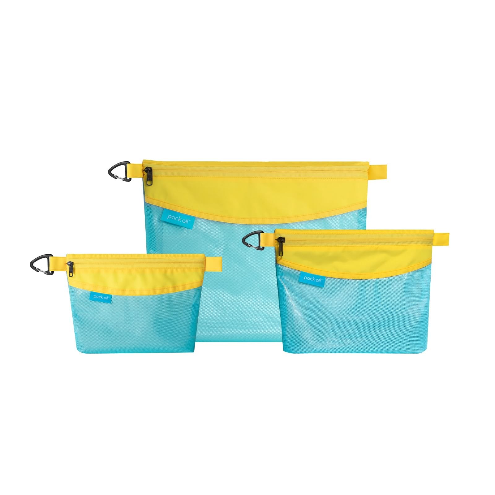 3 Pcs Blue Water Resistant Mesh Zipper Pouch Set For Storage Travel Office Box
