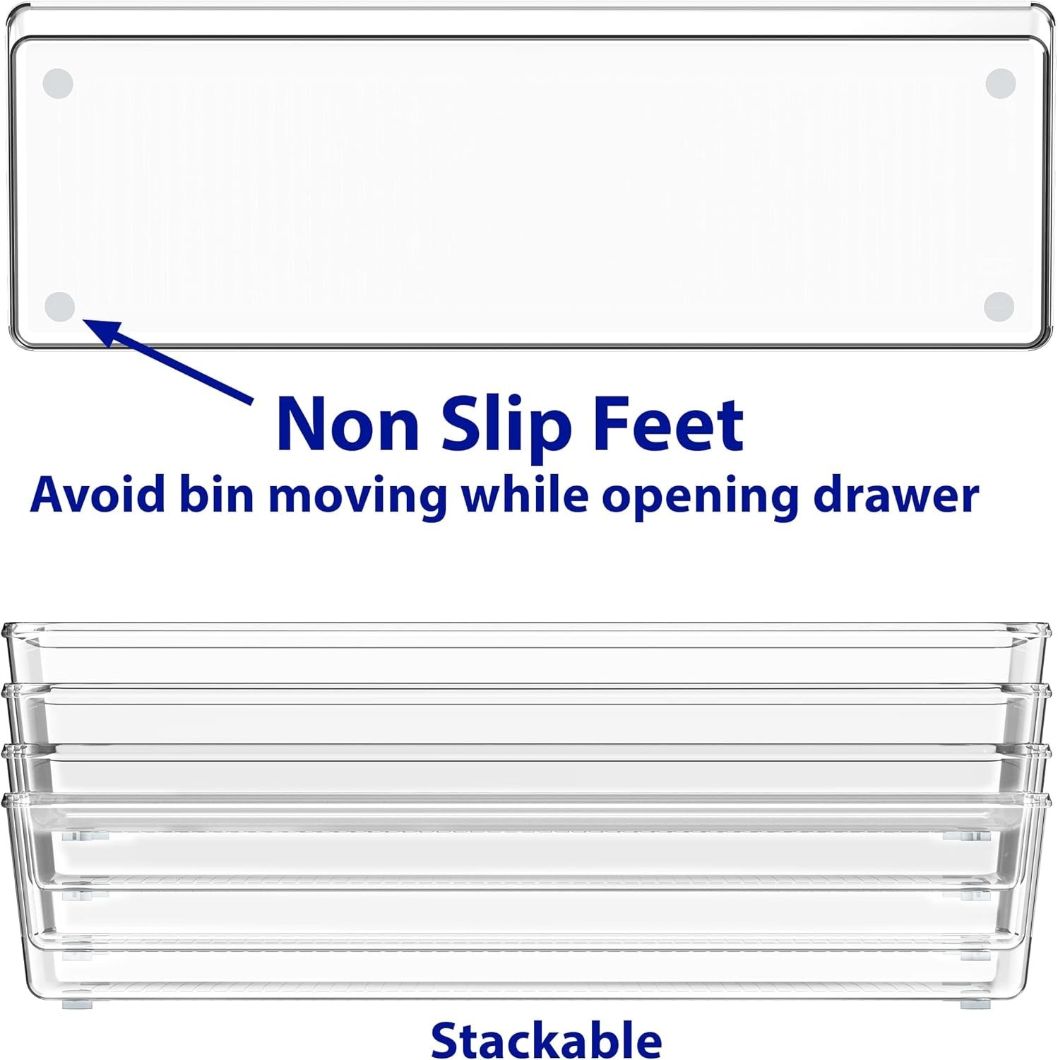Clear Drawer Organizer for Office Bin Desk Storage, 3.25″x 9.5″, 4 Packs