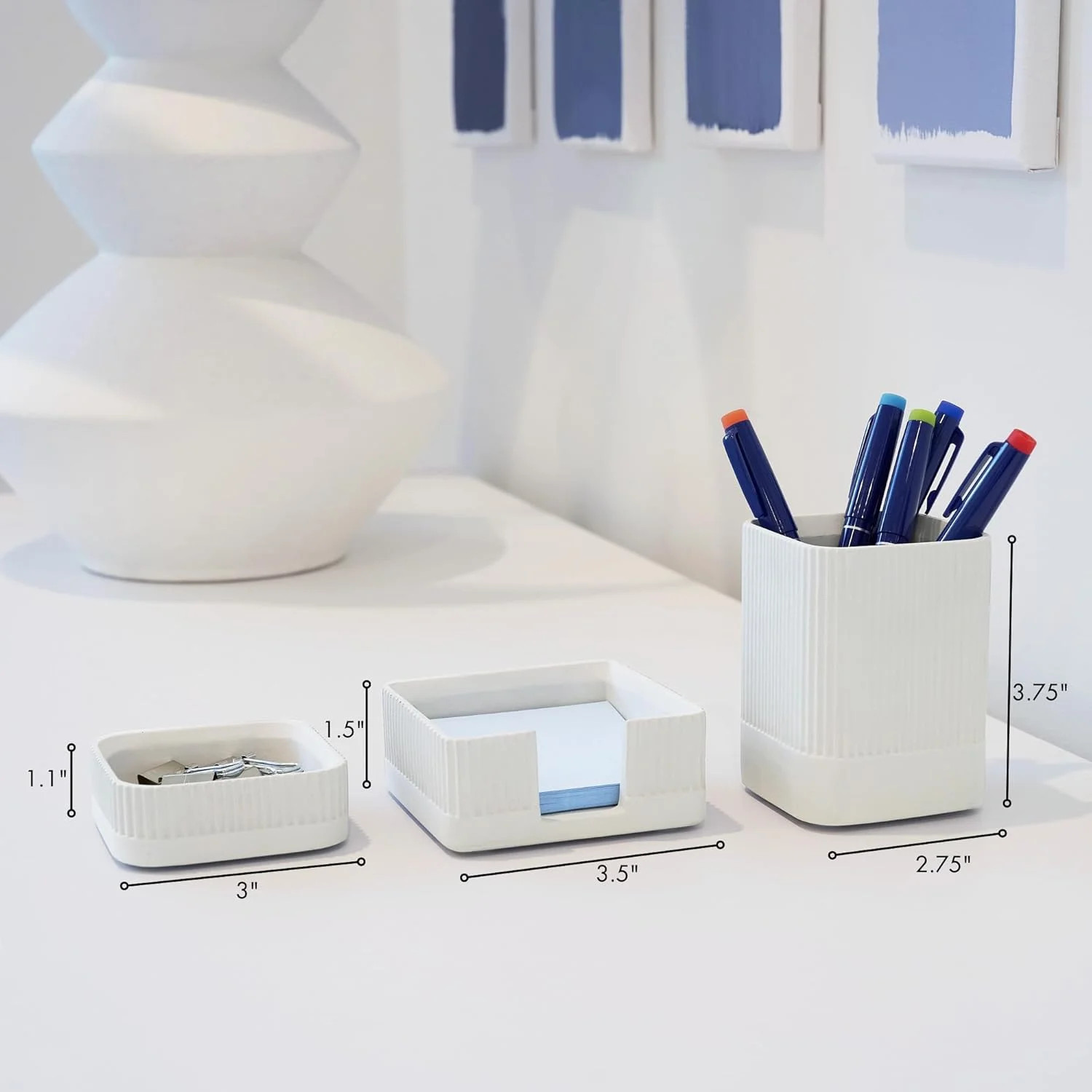 Aesthetic Desk Organizer Set of 3 For Your Office – Sturdy Concrete Desktop Acce