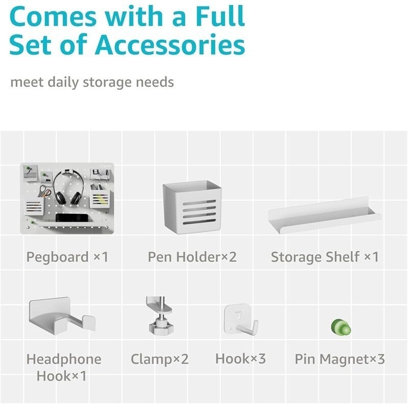 Clamp-on Desk Pegboard Organizer Magnetic W/ Accessories Office Gaming Storage