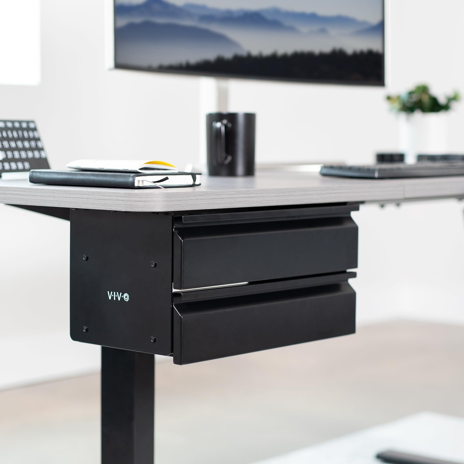 16 inch Slide Out Dual Tier Desk Drawer, Under Desk 2 Layer Storage, Black, D…