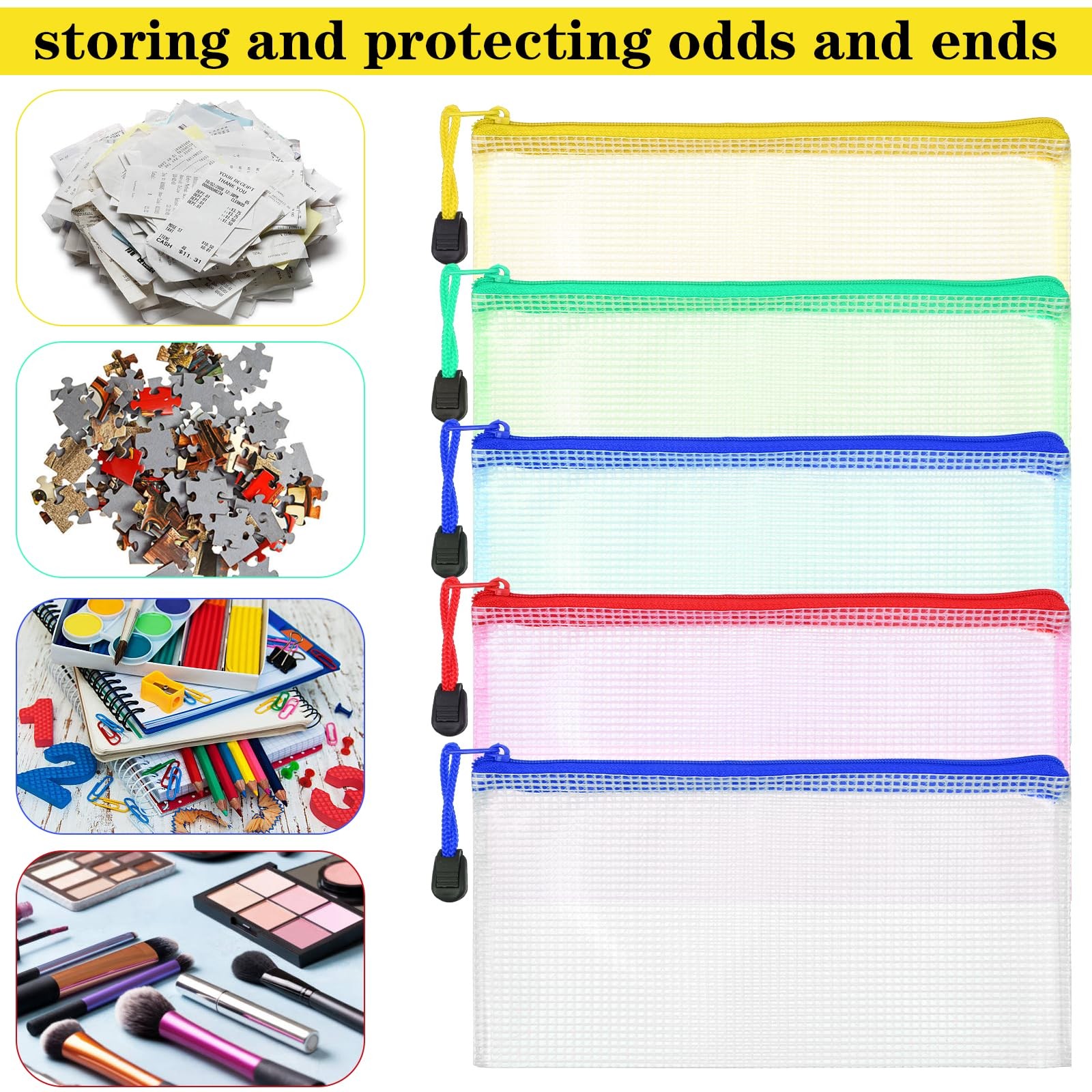 100 PCS Mesh Zipper Pouch Pencil Clear File Bag Waterproof 8.6×4.33 Inch