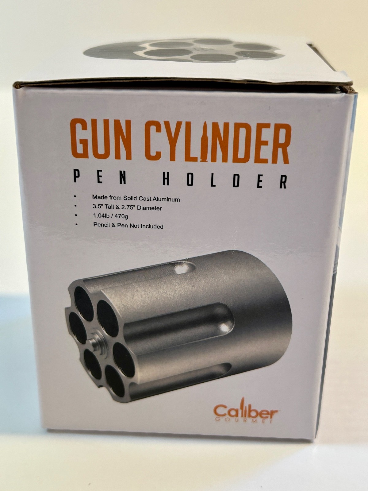 Revolver Gun Cylinder Pen & Pencil Holder – Aluminum – For Desktop – In Box