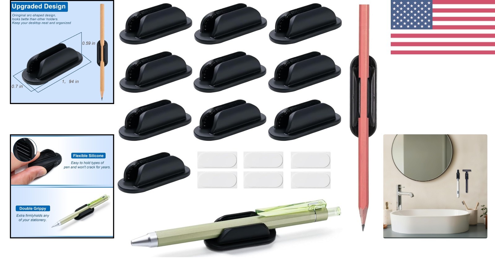 10 Pack Adhesive Silicone Pencil Holders – Stylish Office & Classroom Organizer