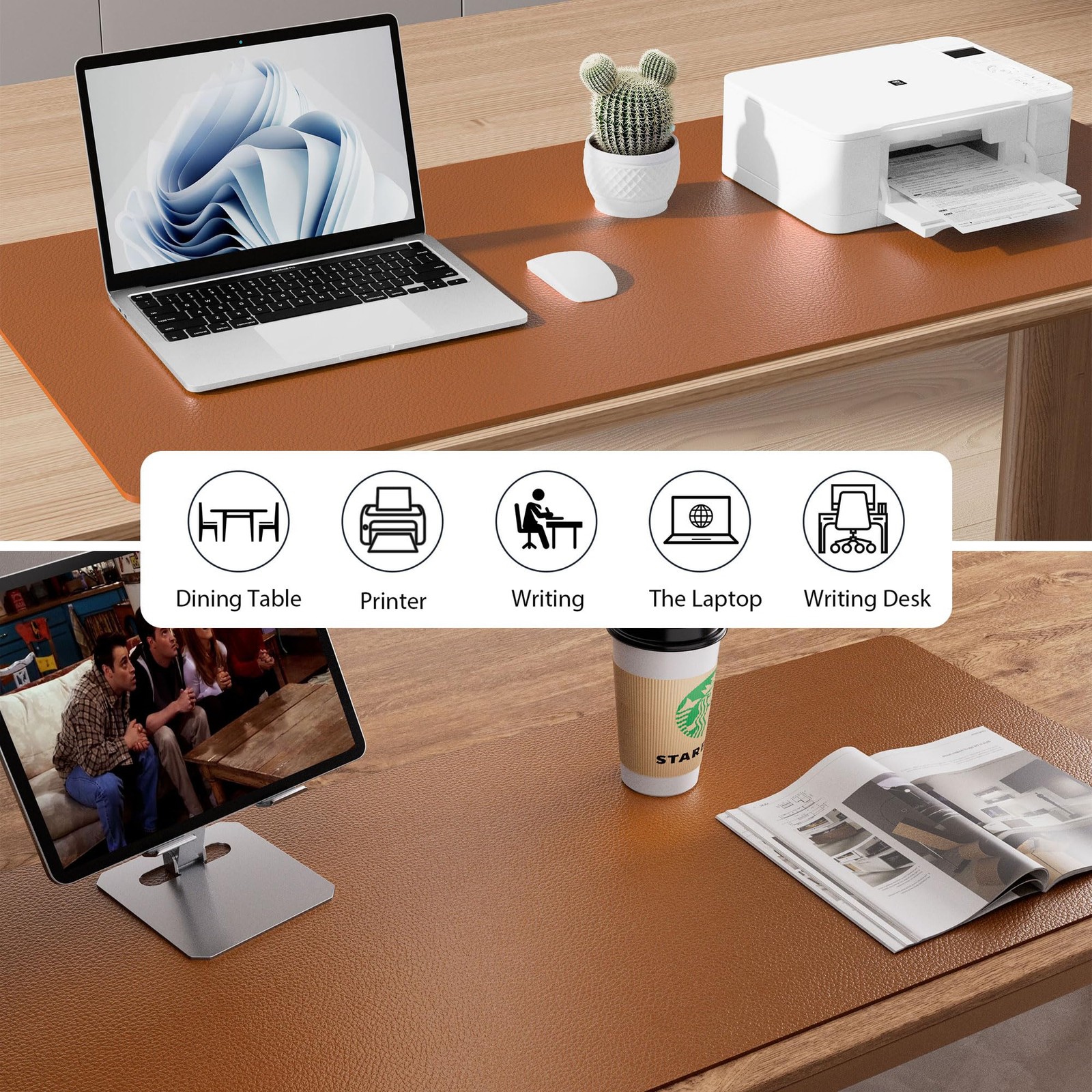 Aothia Leather Desk Pad Protector, Mouse Pad, Office 23.6″ x 13.7″, Brown