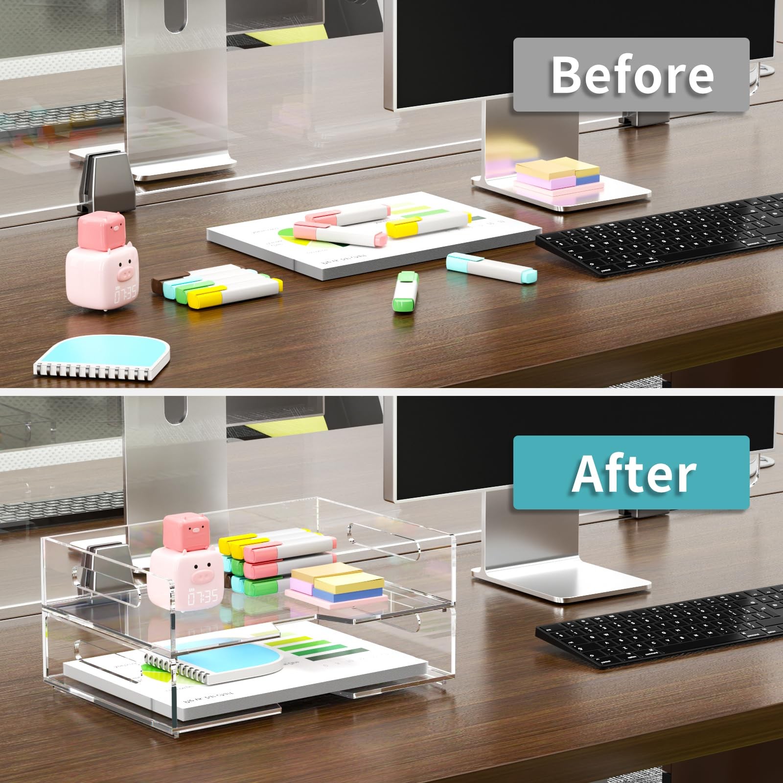 Acrylic Paper Tray 2 Pack Clear Letter Tray Desk Stackable Organizer for Scho…