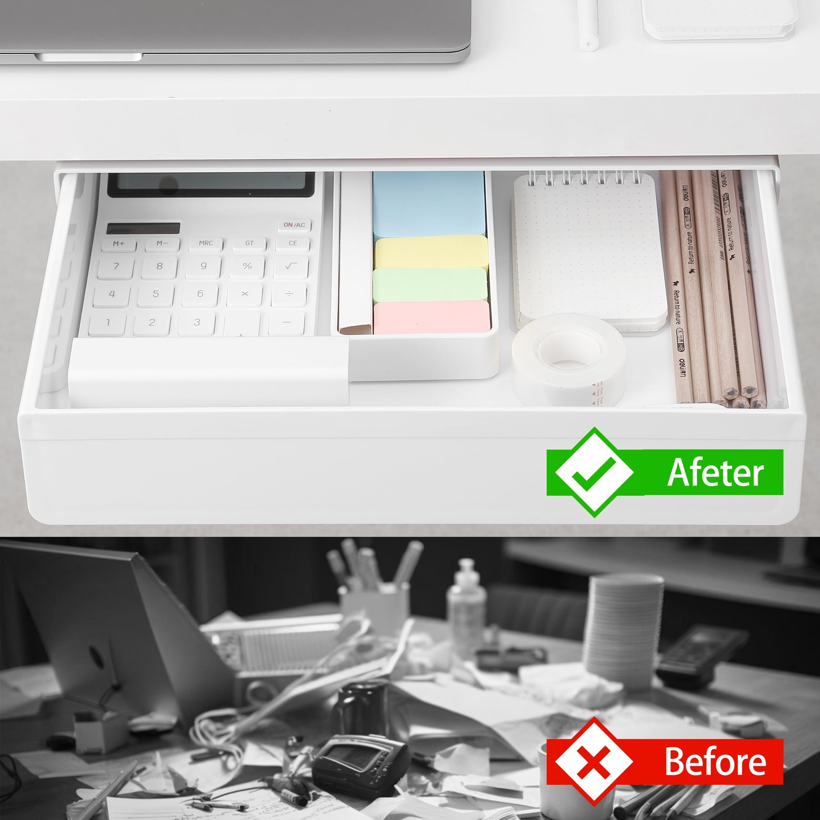 AirTaxiing Under Desk Drawer – Super Large Table Hidden Large, White