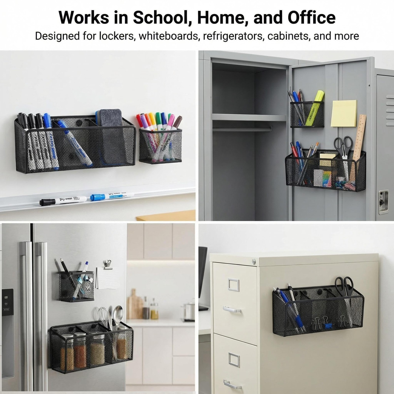 Magnetic Pencil Holder, Locker Shelf Organizer, Metal Mesh Storage Basket for…