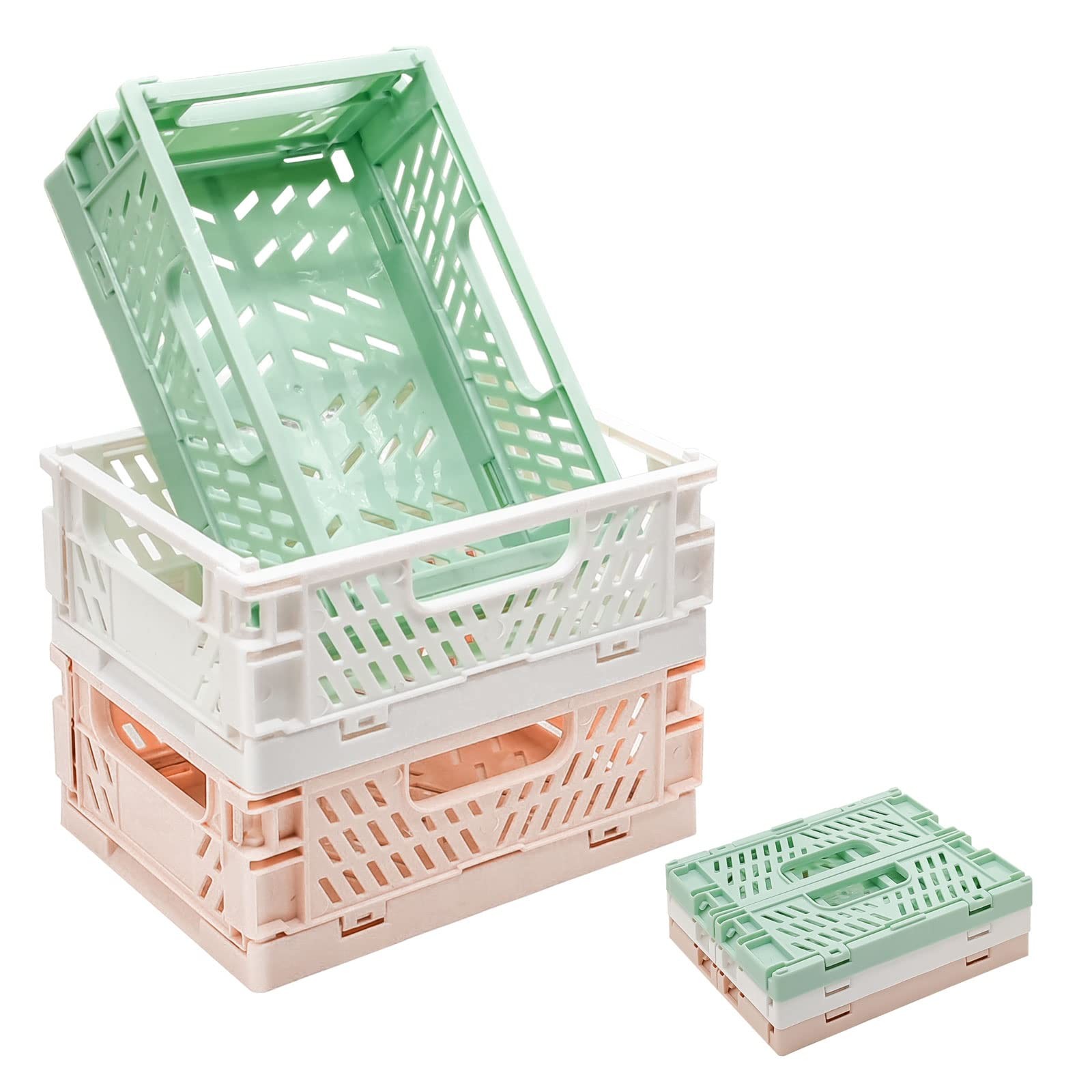 3 Pack Mini Plastic Storage Basket for Shelf Organizing,Collapsible Crate Fol…