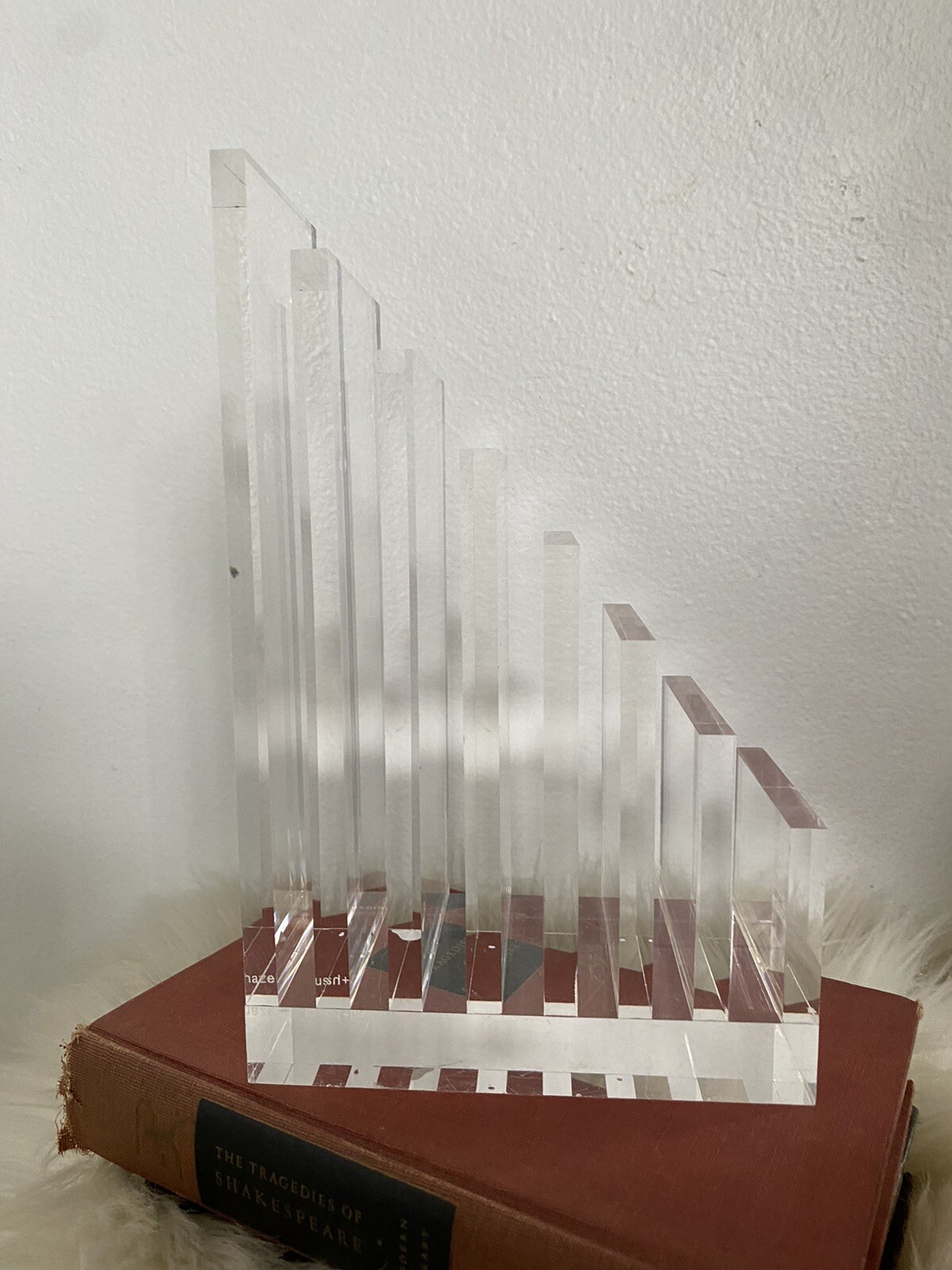 Russell & Hazel Acrylic Clear Letter File Holder 7 Slots Signed 8 in Tall