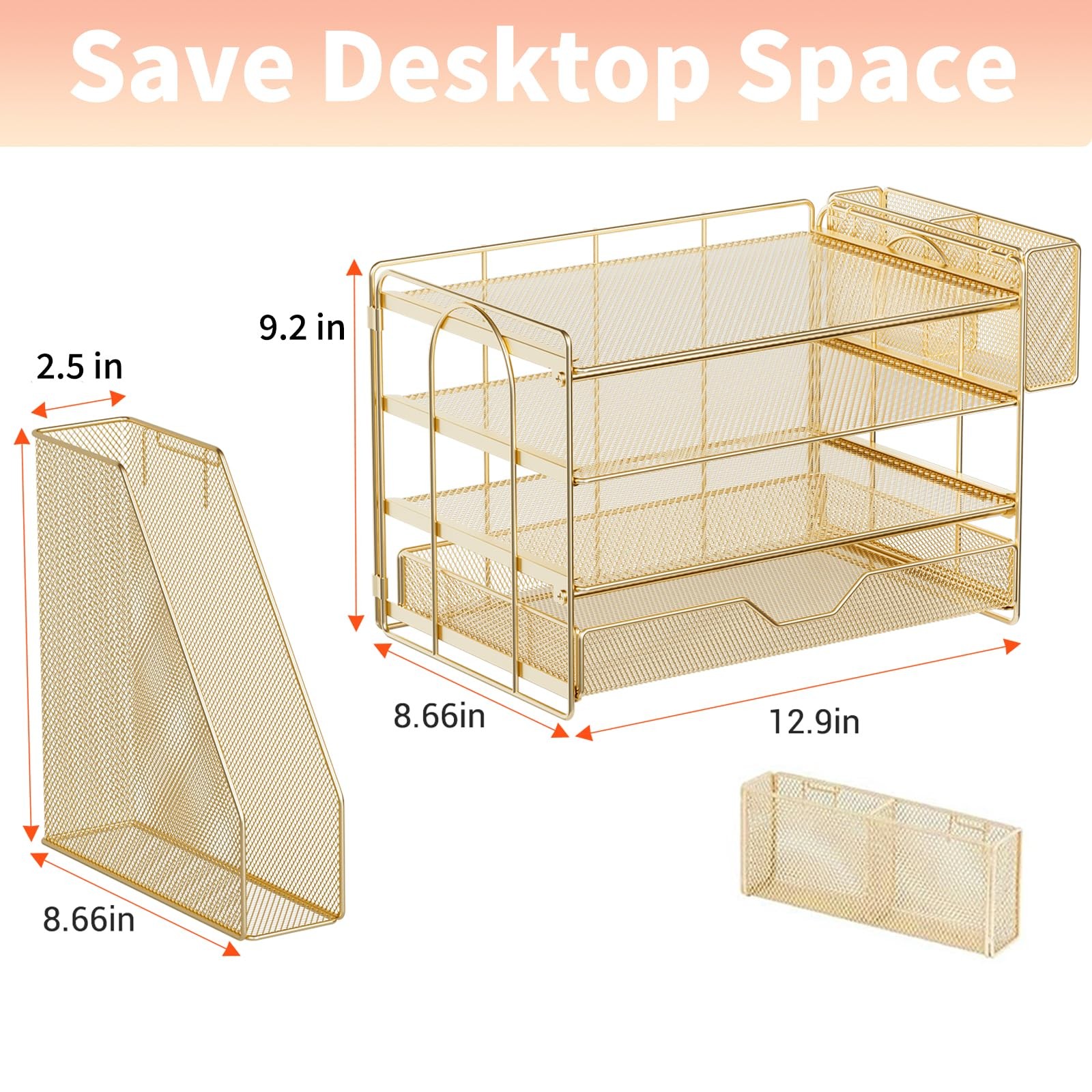 OPNICE Desk Organizers and Accessories, 4-Tier Office Four-layer, Gold