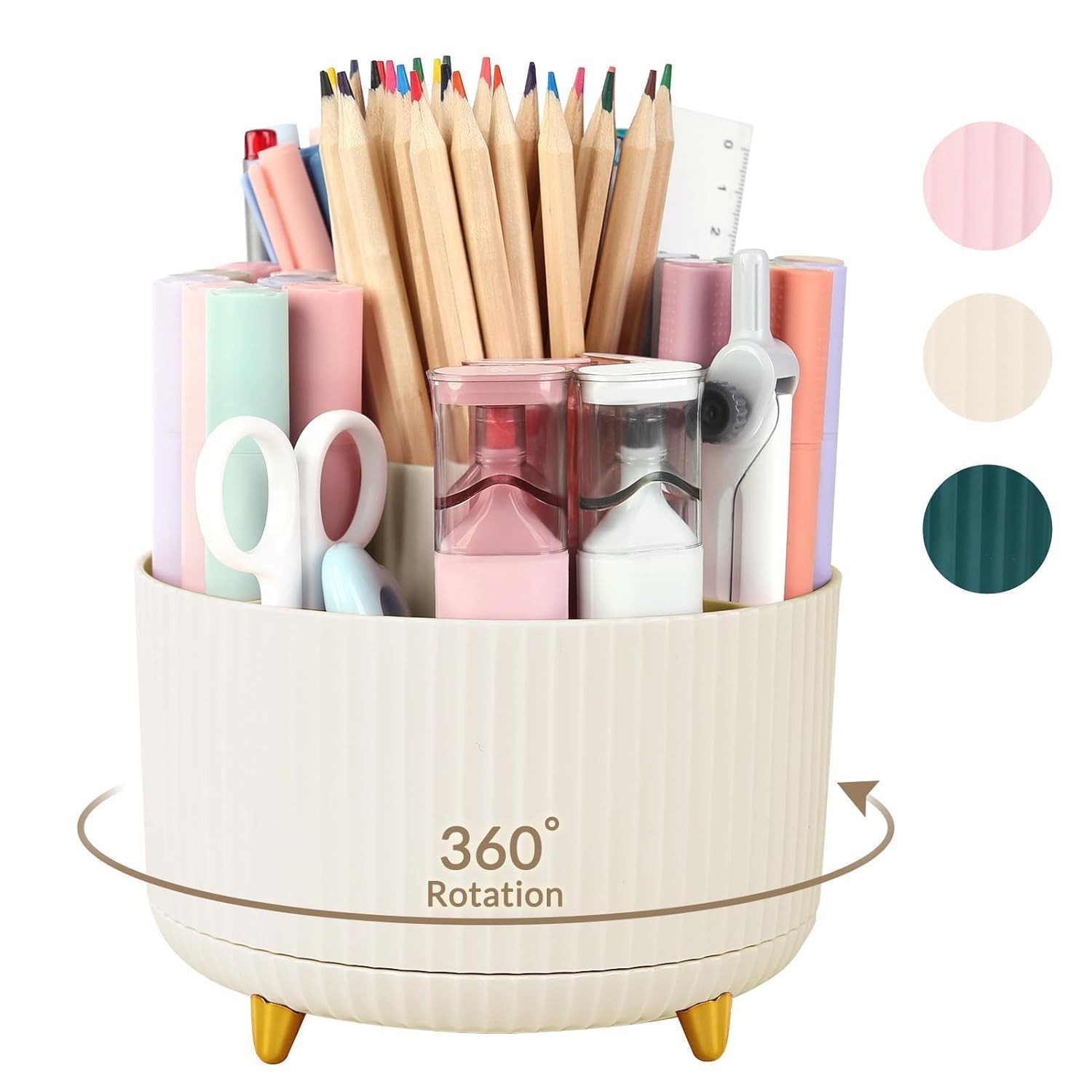 SKYDUE 360 Rotating Pen Organizer Desk Holder 5 Slots Pencil Office Storage