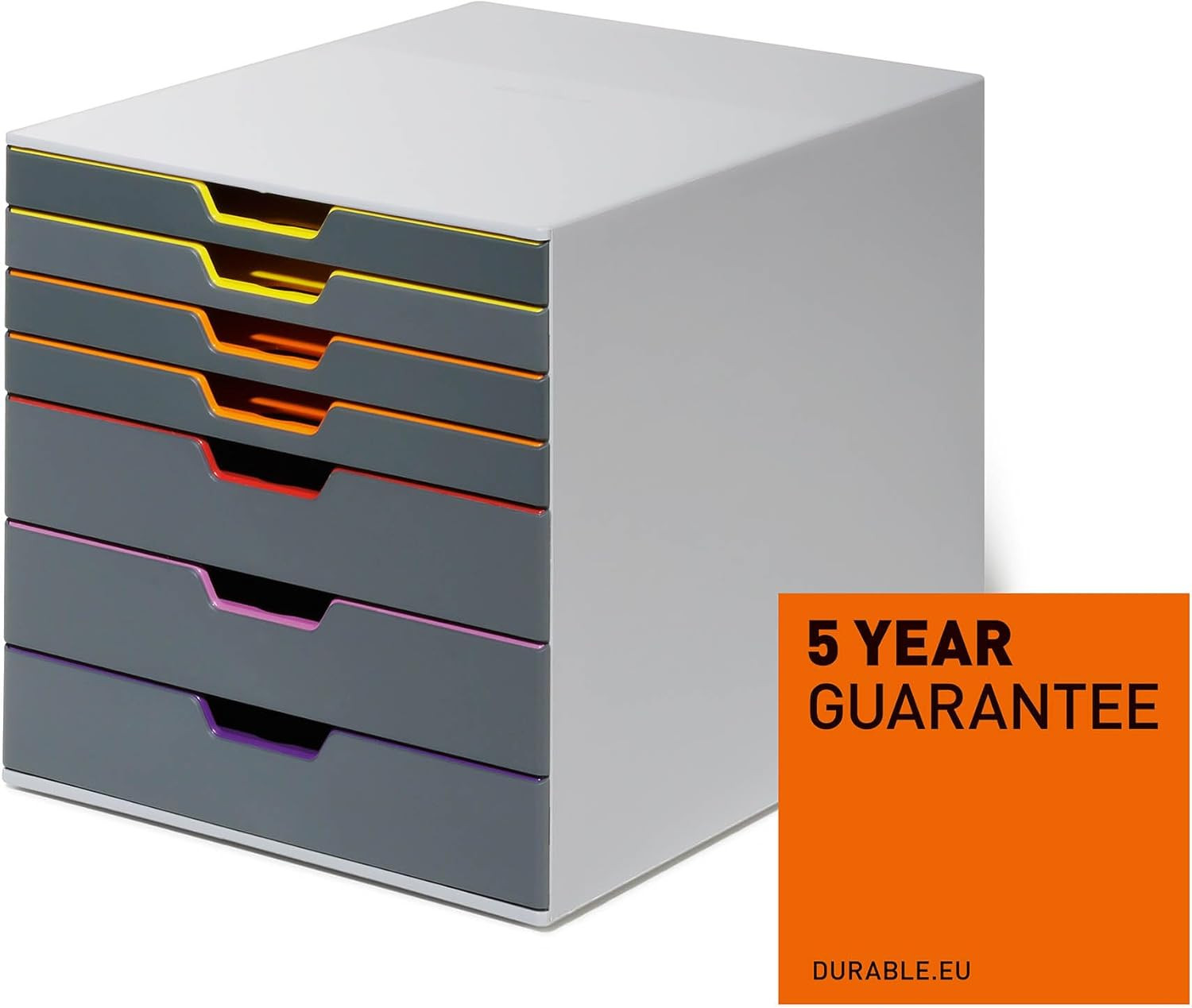 Varicolor 7 Drawer Unit – Gray Desktop Drawer Set with 7 Color Coded Draws – Let