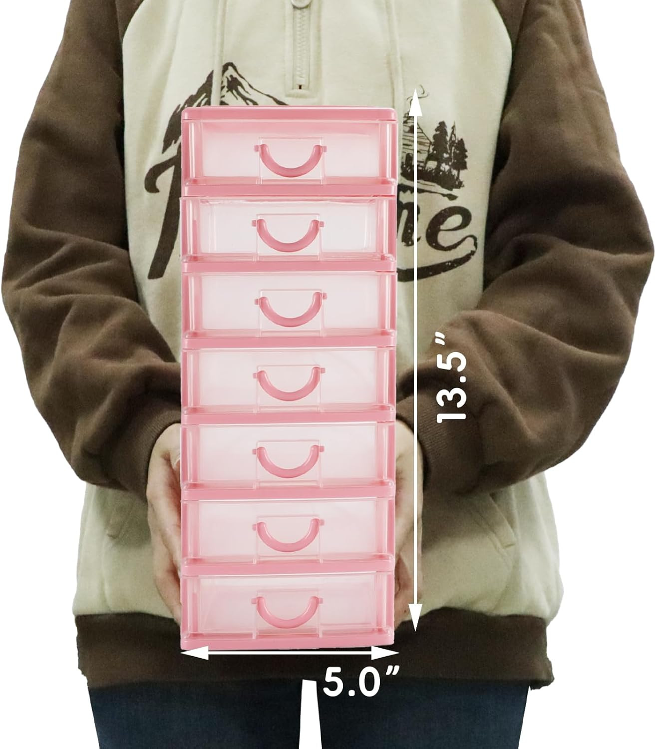 Mini Plastic Organizer with 7 Clear Drawers, 7.1″X5.1″X13.2″ Small Storage Drawe