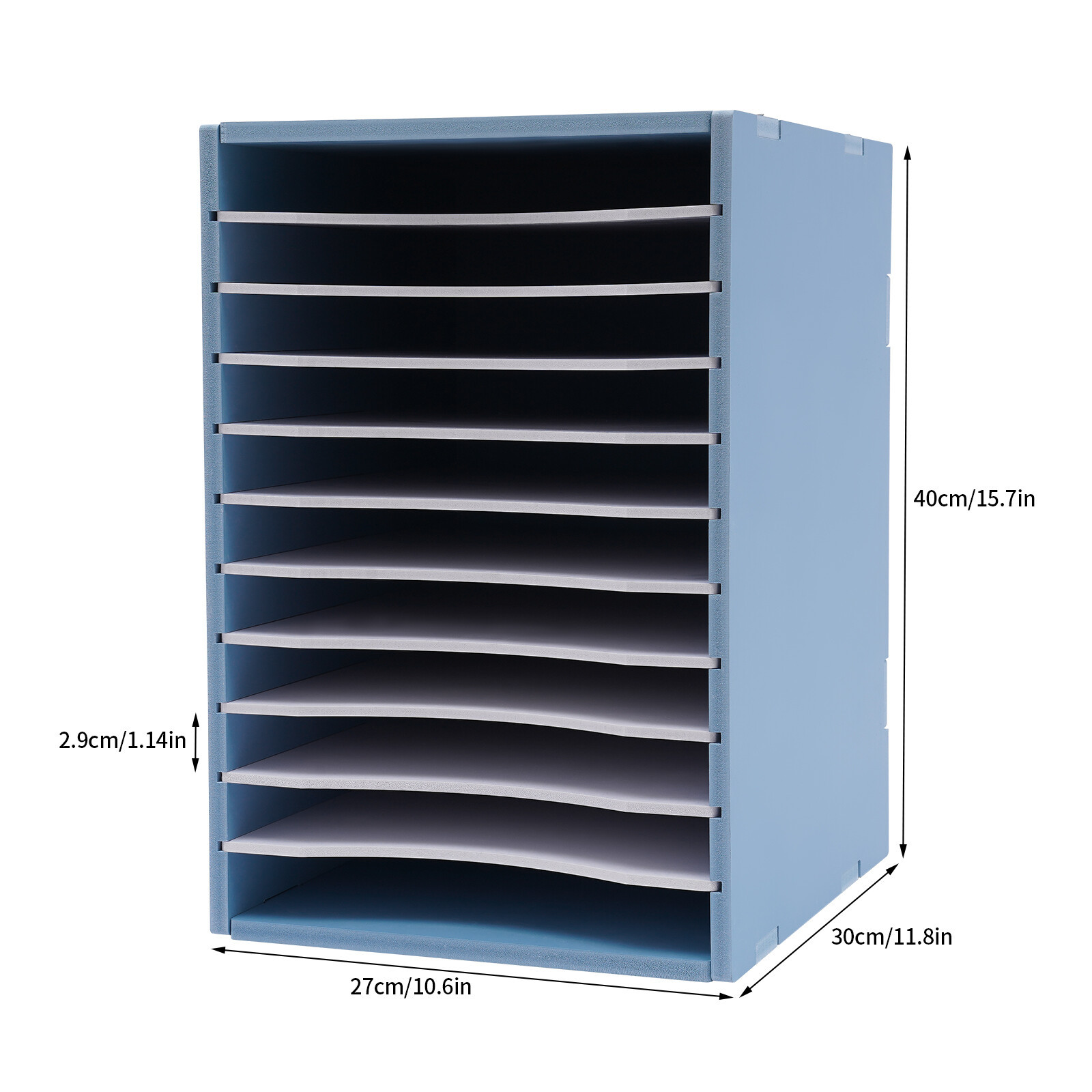 Vertical Desktop Sorter 11 Compartment Blue Letter-size Shelves