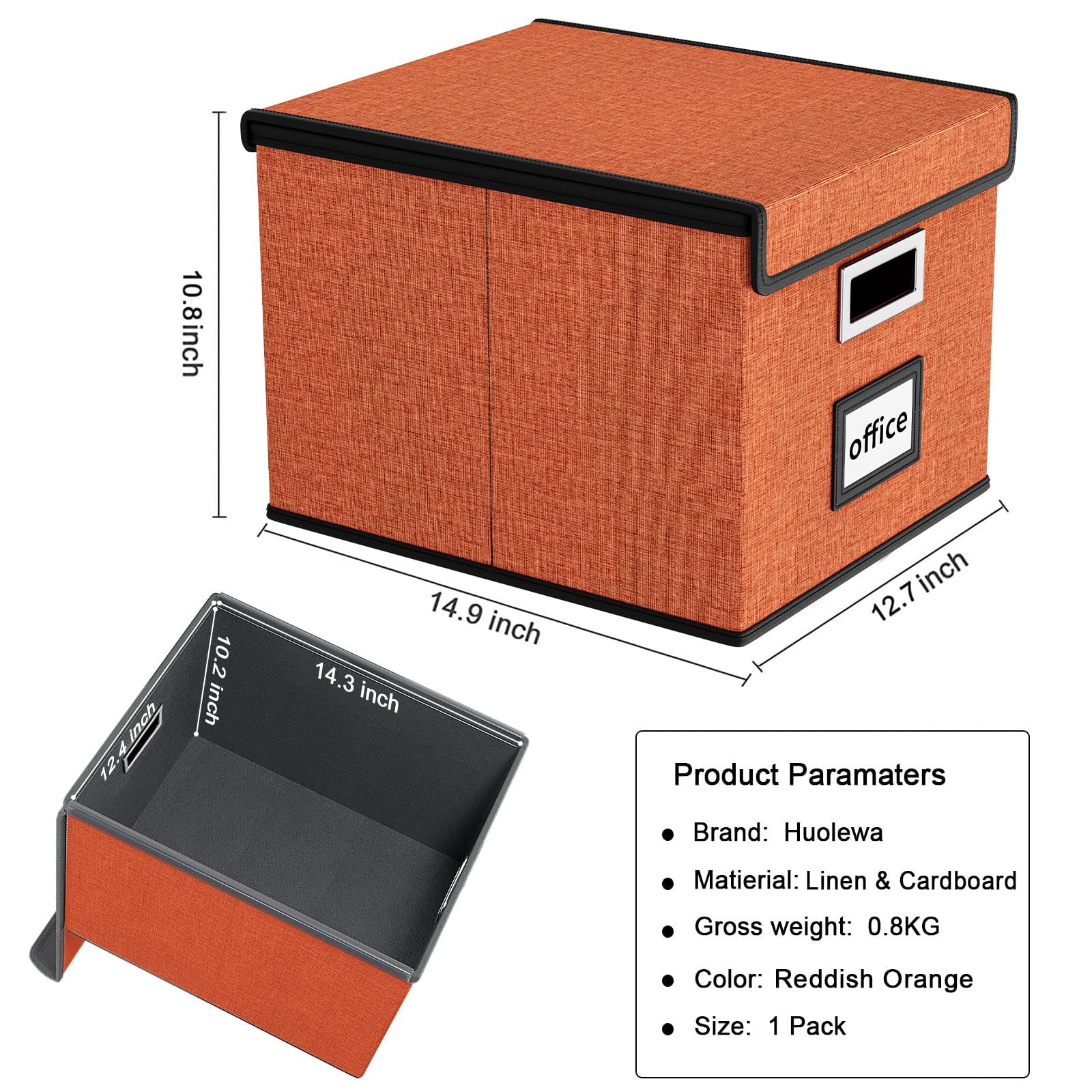 Huolewa File Organizer Box with 1 pack – without folders, Reddish Organge