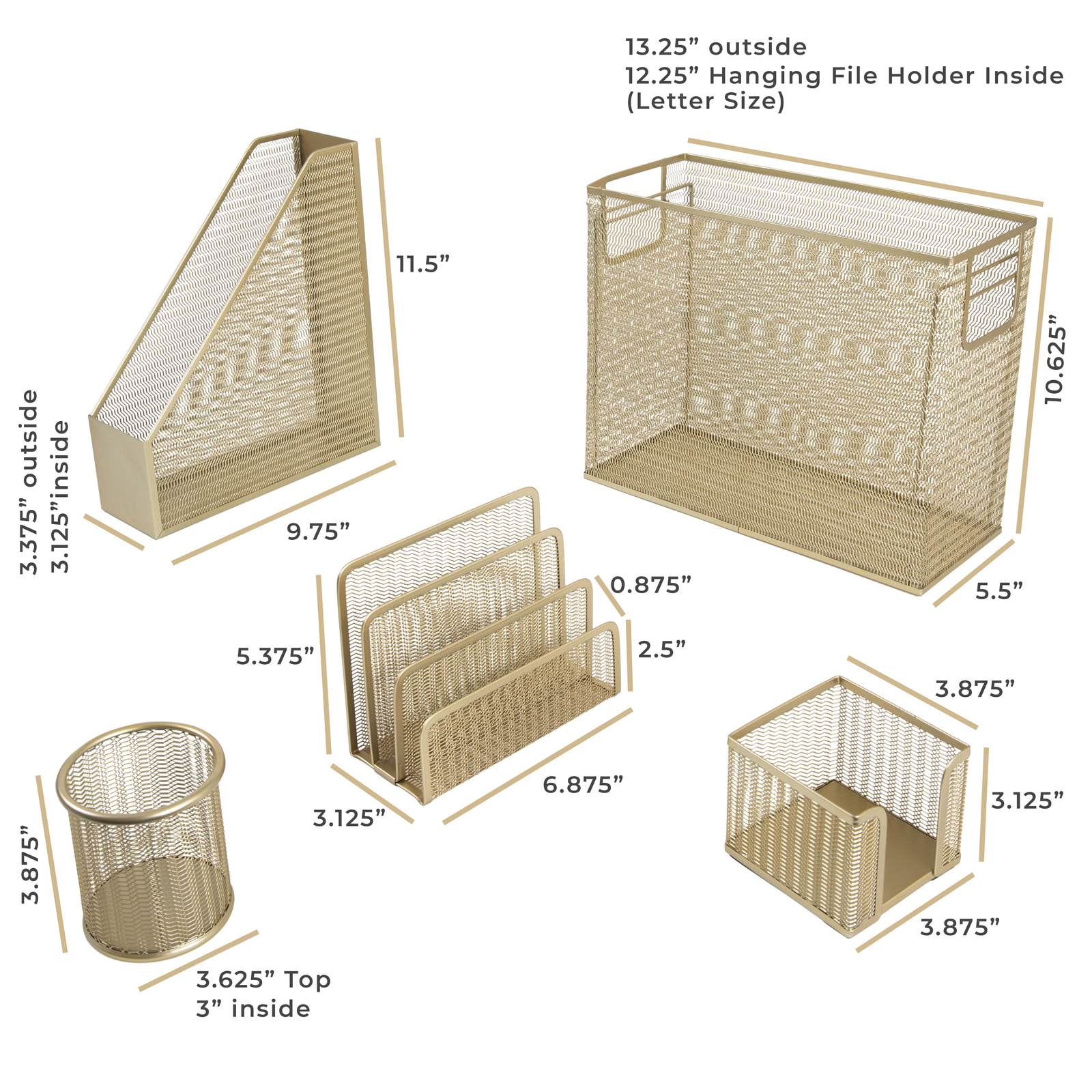 Blu Monaco Gold 5 Piece Cute Desk Organizer Set
