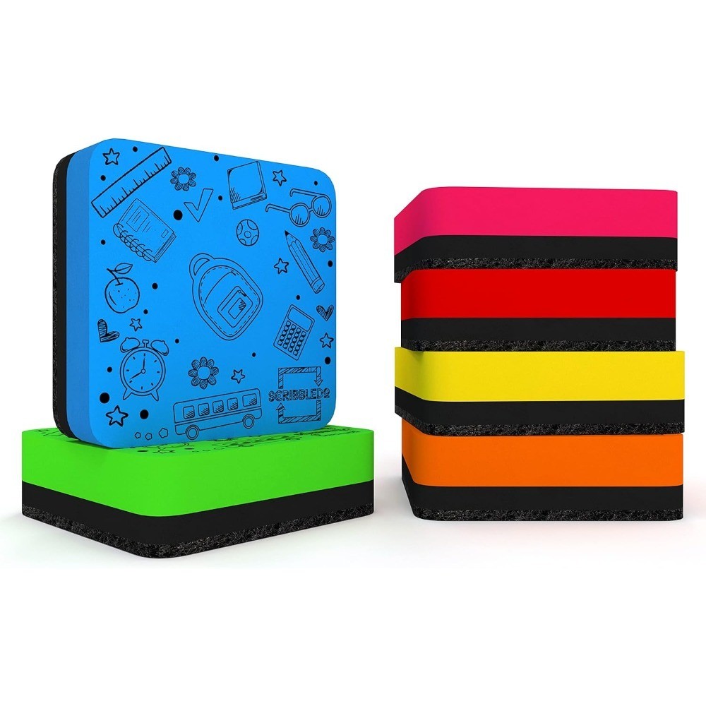 Magnetic Dry Erase Board Erasers 6 Pack Assorted Colors Smudge Free for Kids