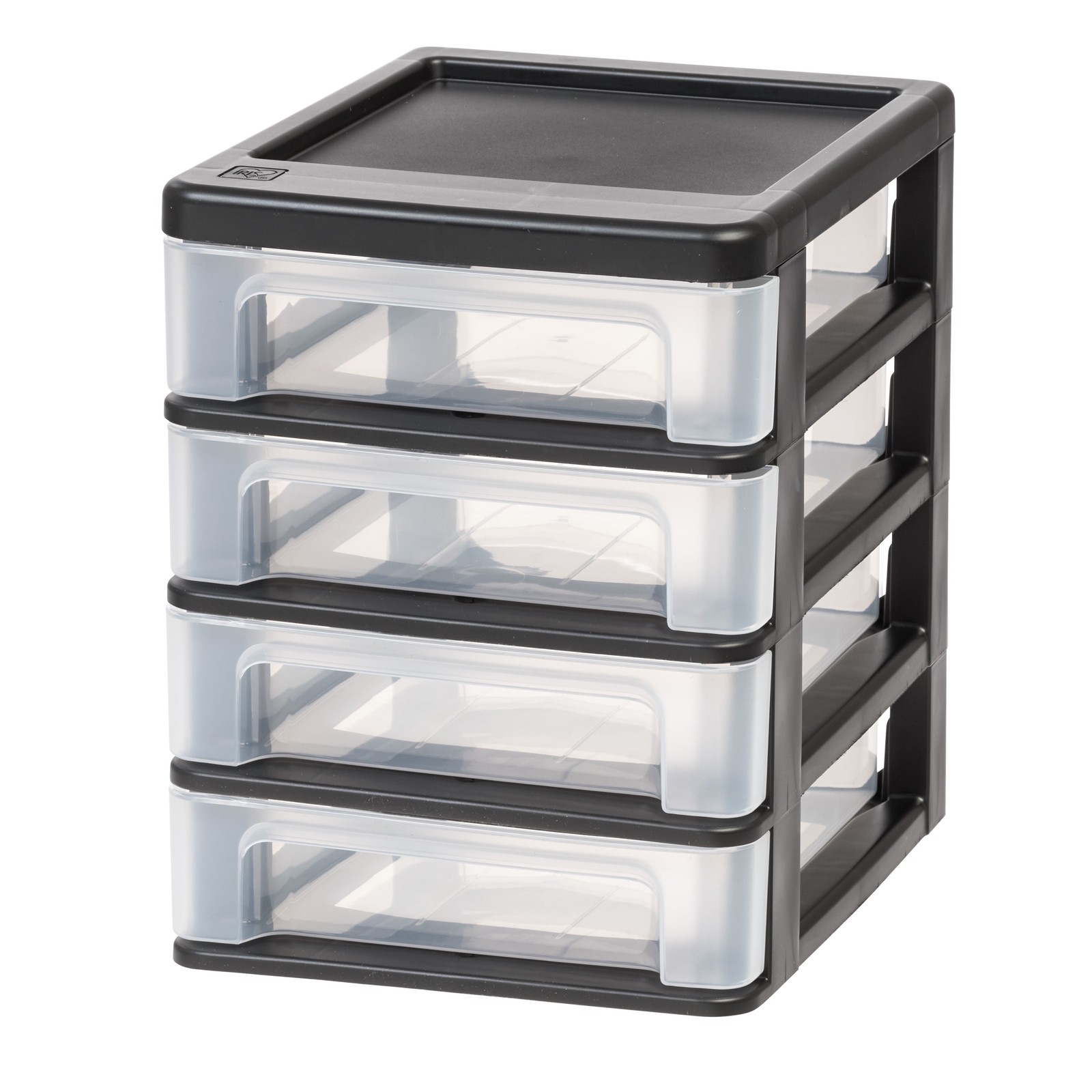 Small 4-Drawer Compact Desktop Organizer Stacking Desktop Unit Black-Clear Set