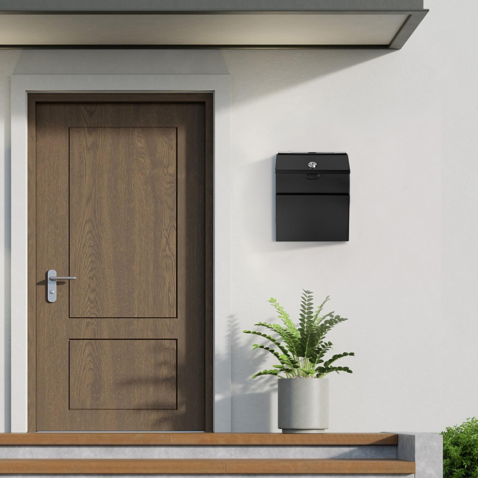 Suggestion Box with Slot and Lock Metal Wall Mounted Black