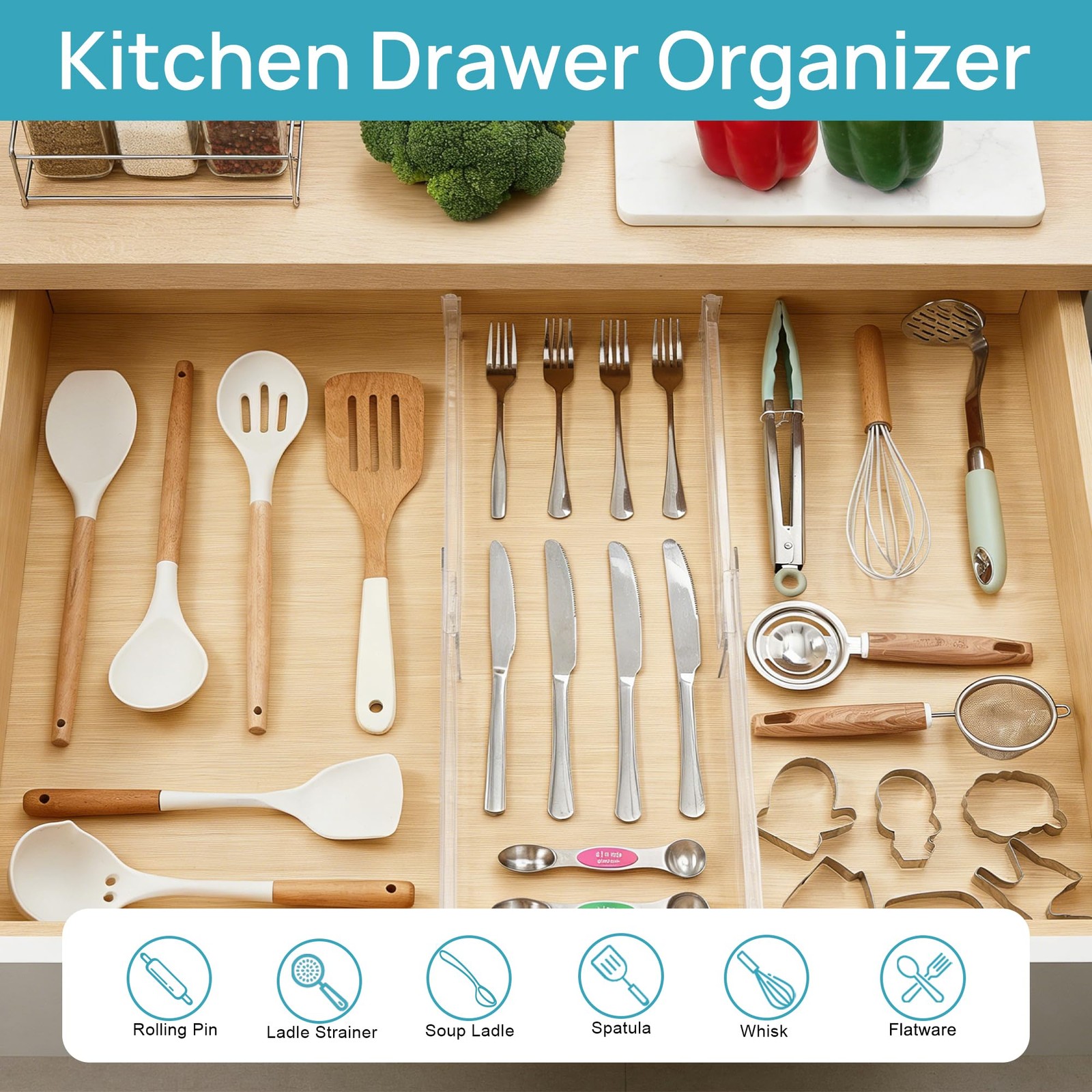 Vtopmart 8 Pack Shallow Drawer Dividers, 2.36″ H, 12.5″-20.8″ L, Clear