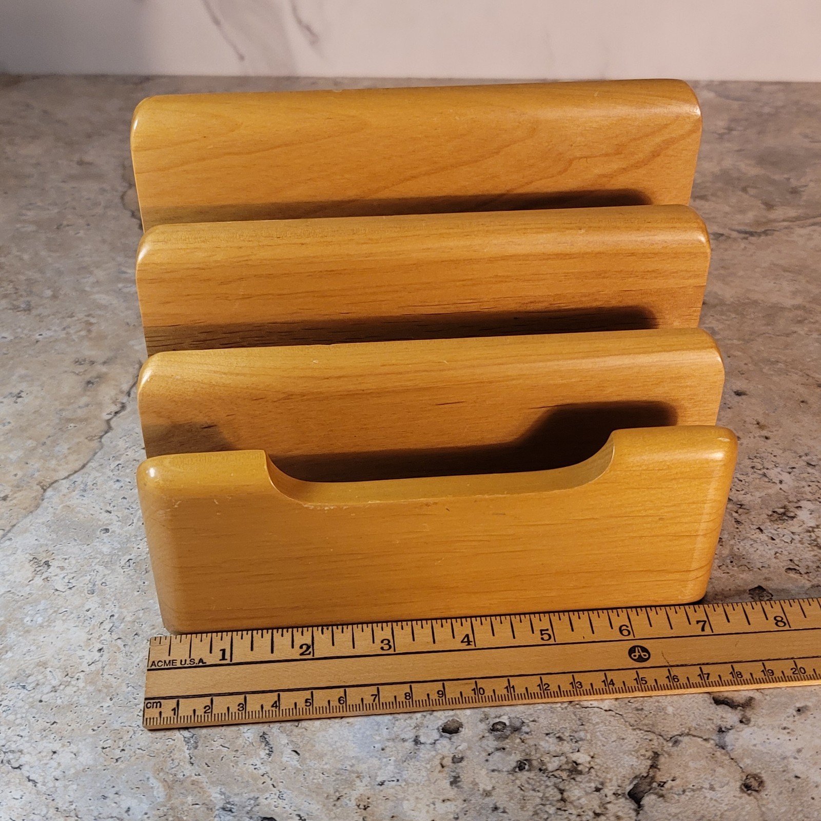 VINTAGE WOODEN MCM 3 SLOT DESKTOP MAIL ORGANIZER WITH FELT BOTTOM