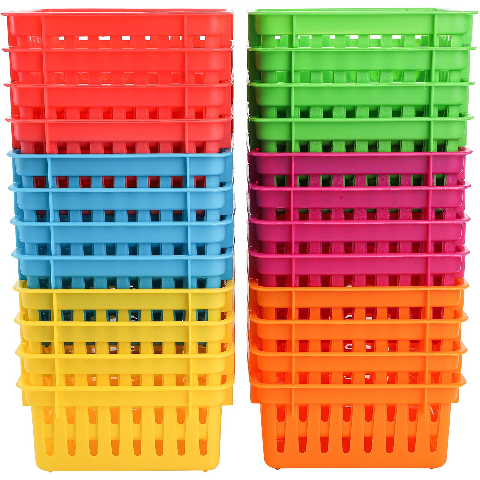 24 Pack Classroom Storage Baskets, Small Plastic Organizer Basket, Colorful S…