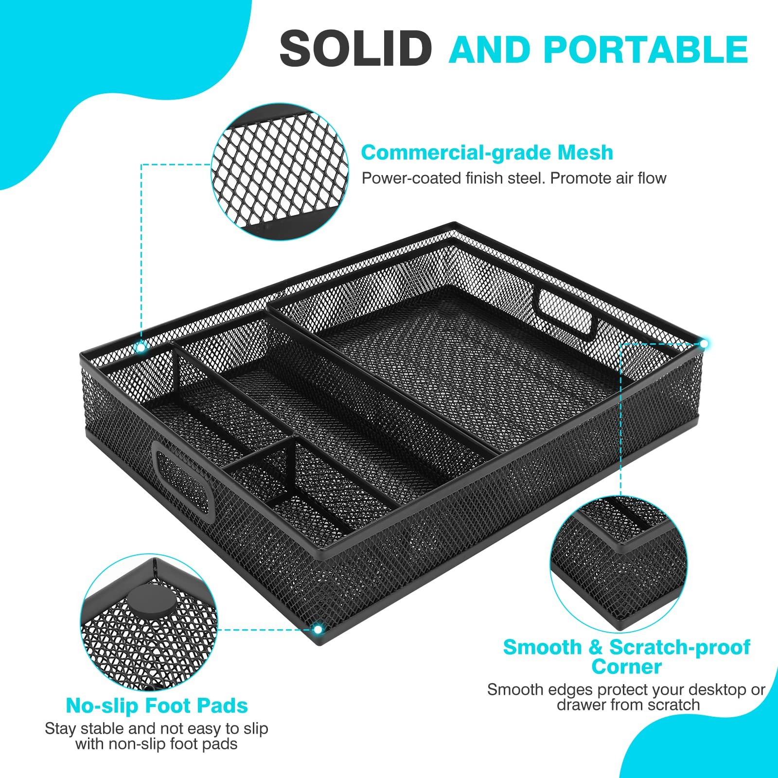 Black Mesh Office Drawer Organizer Desk Storage Tray Pen A4 File 3 PCS 12×9 Inch