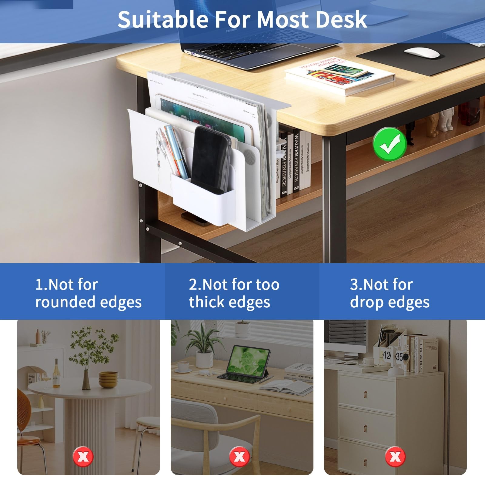 LUKETURE Desk Side Storage, 2 Tier Steel L(2 Tier), White