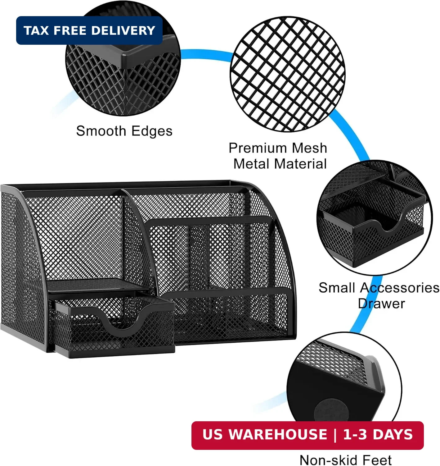 EasyPAG Mesh Desk Organizer with Drawer Multi-functional Pen Holder Stationery O